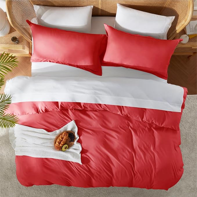 Nestl Red Duvet Cover King Size - Soft Double Brushed King Duvet Cover Set, 3 Piece, with Button Closure, 1 Duvet Cover 104x90 inches and 2 Pillow Shams