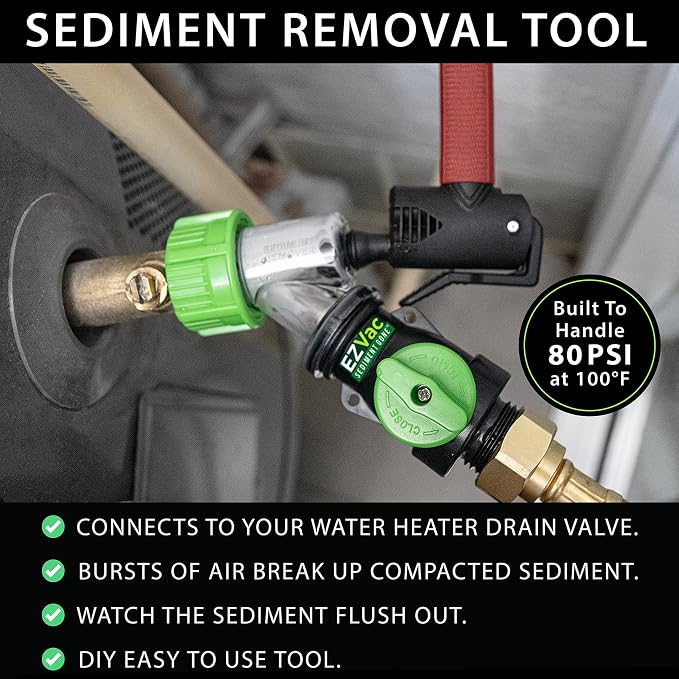 Sediment Gone™ Water Heater Sediment Removal Tool – Flushes, Cleans & Breaks Up Sediment Clogs in Electric or Gas Water Heaters – Easy DIY Water Heater Cleaning Tool