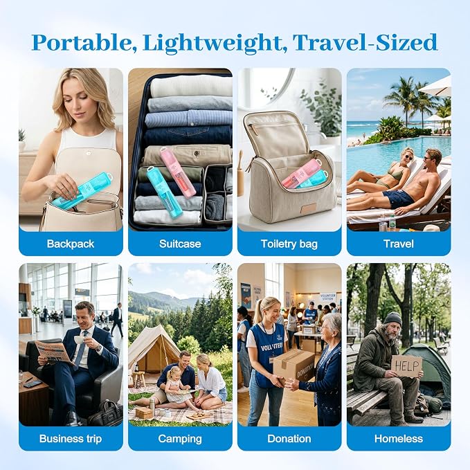 Travel Toothbrush Kit Includes Travel-Sized Toothbrushes, 25g Travel Toothpaste, 5 Floss Picks, a Travel Toothbrush Holder, Ideal for Home, Hotels (Blue, Pink, 10-Pack)