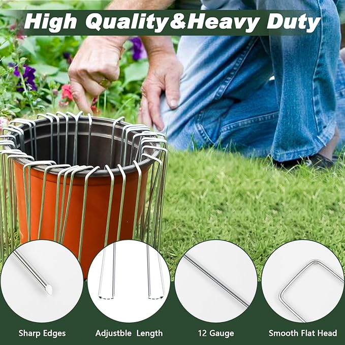 4 Inch 50 Pack Galvanized Landscape Staples 12 Gauge Anti-Rust Garden Stakes Landscaping Fabric SOD Pins Yard Stakes for Weed Barrier Fabric