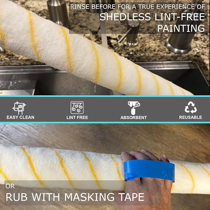 Allgala 18 Inch Paint Roller Covers Shedless Lint Free 24 Bulk Pack 1/2 inch Nap Paint Roller Cover Sleeves with End Caps -Model TH10324
