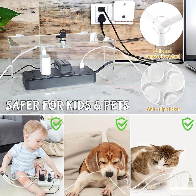 2PC Acrylic Plug Organizer Upgrade,Cable Management Box with Lock,Cable Organizer Box for Surge Protector Power Strip,TV Computer,Cable Wires of Home,Office,Child and Pet Proof