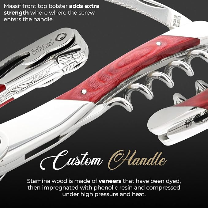 Chateau Laguiole Laguiole Grand Cru Corkscrew - Red Stamina French Luxury Wine Opener - Includes Leather Sheath & Gift Box