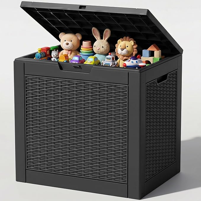 Outdoor Storage Box,38 Gallon Waterproof Resin Patio Deck Box | UV Resistant Lockable Package Delivery Bin, Toy Cabinet, Shoe & Garden Tools Storage, Ottoman, Indoor/Outdoor