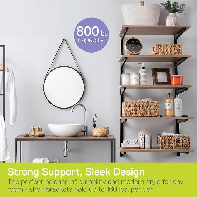 Delta Minimalistic Black Shelf Brackets Cycle, Set of 10 Fully Adjustable 12-inch Heavy Duty Shelf Brackets, Holds Up to 480 lbs, Modern Shelf Bracket for Wood Shelves