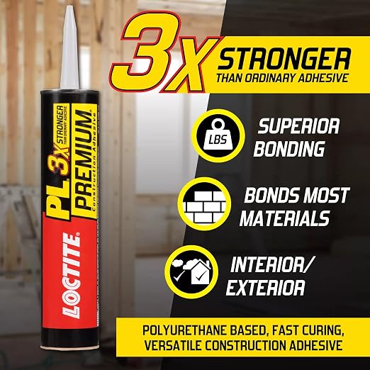 Loctite PL Premium Polyurethane Construction Adhesive, 10 fl oz Cartridge, 1 Pack - Versatile Construction Glue for Wood, Concrete, Stone, Metal & More