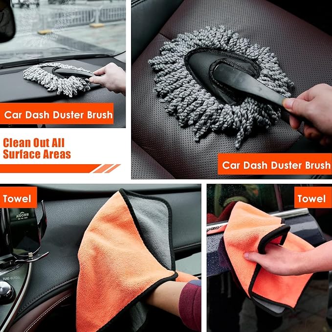 Car Cleaning Kit, Orange 17pcs Car Interior Detailing Kit with High Power Handheld Vacuum, Detailing Brush Set, Windshield Cleaner, Cleaning Gel, Complete Auto Accessories for Women Men Teens