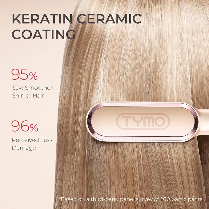 TYMO Ring Hair Straightener Brush – Hair Straightening Iron with Built-in Comb, 20s Fast Heating & 5 Temp Settings & Anti-Scald, Perfect for Professional Salon at Home, Peach