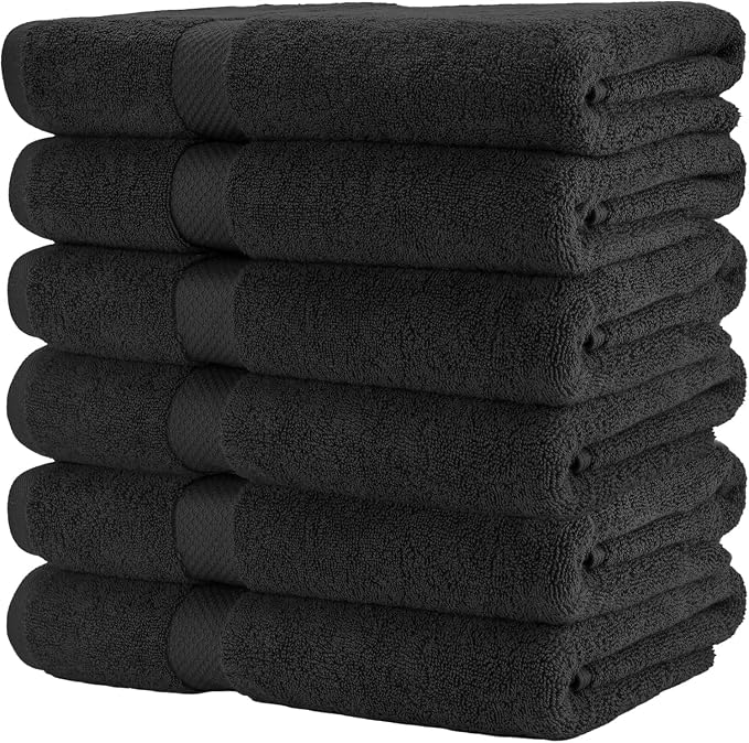 HERCULEAN Premium Bath Towels 24 x 48 Pack of 6 | Quick Dry and Highly Absorbent | 100% Cotton Terry Towels for Bathroom - Perfect for Shower - Pool and Spa - Luxury Soft Towels - Charcoal Grey