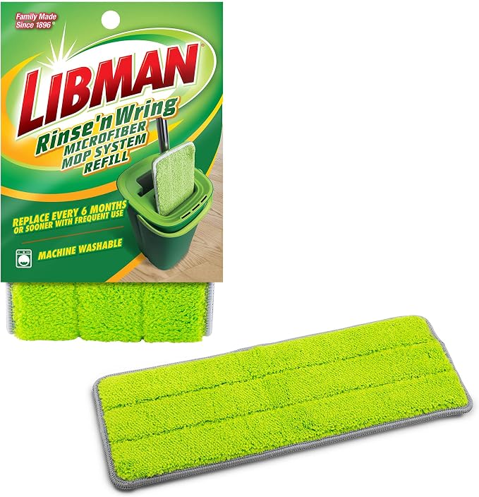 Libman Rinse 'n Wring Mop and Bucket System Refills | Microfiber Floor Mop | Hardwood Floor Cleaner | Wet & Dry Mop | 6 Total Microfiber Refill Pads