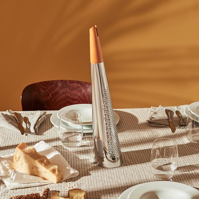 Alessi "Todo" Giant Cheese And Nutmeg Grater in Steel And Wood, Silver