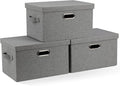 Graciadeco Medium 15" 21 Quart Collapsible Stackable Storage Bins with Lids, 3 Packs Grey Foldable Fabric Closet Boxes Heavy-duty Linen Cube Baskets Container for Bedroom Office (15 x 11 x 8)