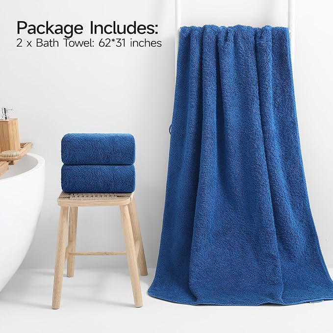 REDKISS 2 Piece Luxury Bath Towel Set - 31x62 inch Oversized Thick Bath Towels, 100% Cotton, 900 GSM, Super Soft, Highly Absorbent, Quick Dry Large Shower Towels for Bathroom, Pool, Gym, Spa, Navy