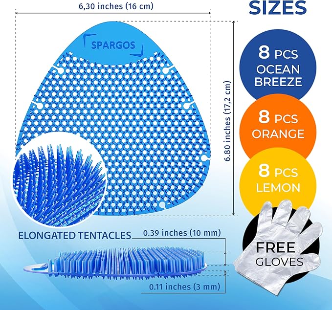 Urinal Screen Deodorizer (24 Pack) Urinal Cakes Fresh 3d Wave Anti-Splash Odor protection for Toilets in Bathroom Office Stadiums Schools with Free Gloves - 8 pcs Blue 8 pcs Yellow 8 pcs Orange