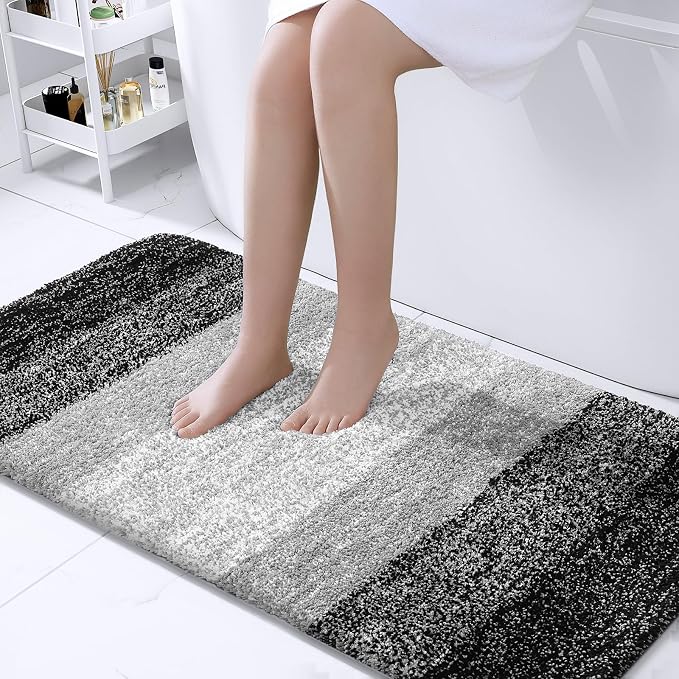 OLANLY Bathroom Runner Rugs Mat 47x24, Extra Soft Absorbent Microfiber Bath Rugs, Rubber Backing, Quick Dry, Washable Long Bath Mats for Bathroom Floor, Tub and Shower, Home Decor Accessories, Black