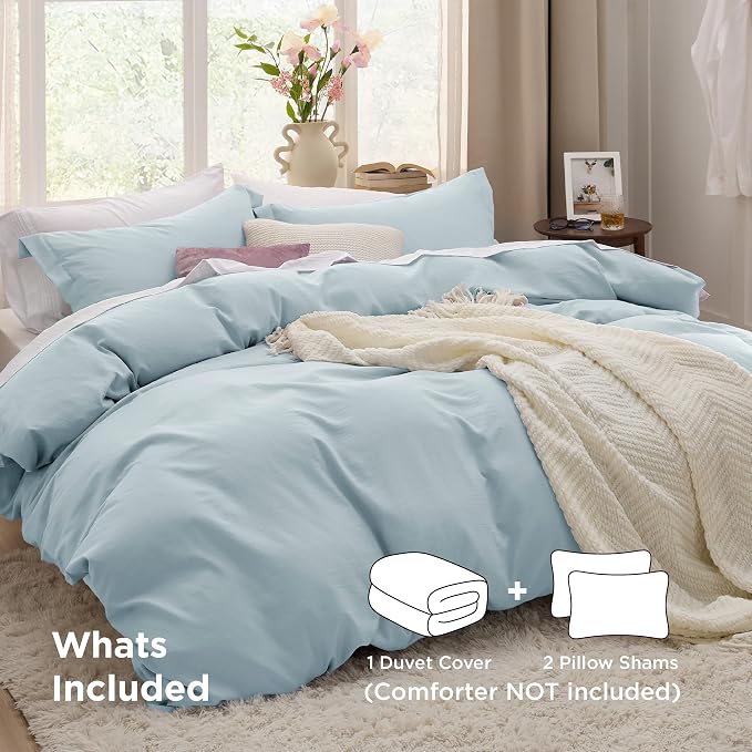 Bedsure Baby Blue Duvet Cover King Size - 3 Pieces Prewashed Cotton-Like Polyester Extra Soft Bedding Set, Includes 1 Duvet Cover 104x90 Inches with Zipper Closure & 2 Pillow Shams, No Comforter
