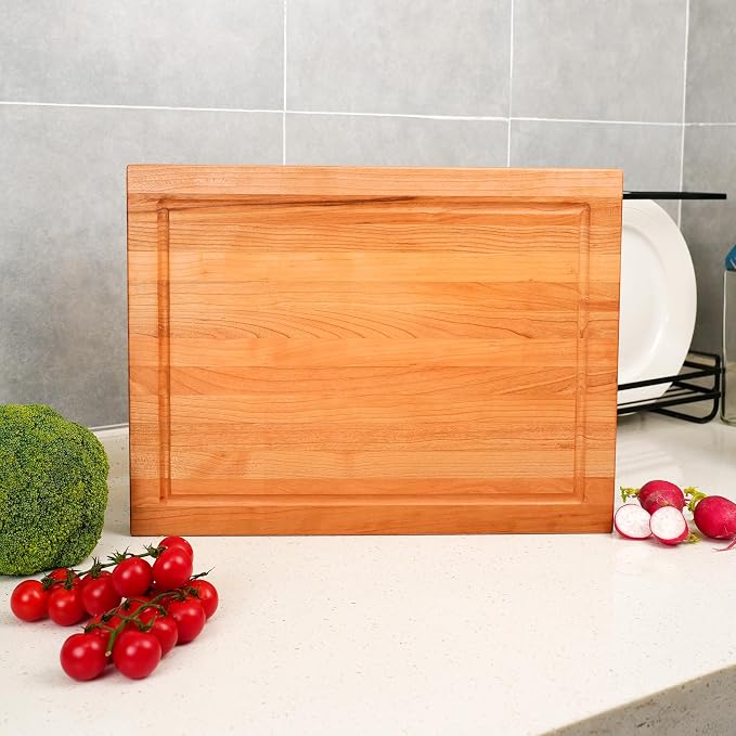 Solid Cherry Wood Cutting Board for Kitchen, USA Grown Hardwood, 20 x 15, with Invisible Inner Handle, Prefinished with Food-Grade Oil, Suitable for Kitchen Edge Grain, 1" Thick