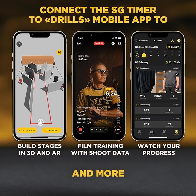 SG Timer GO | Affordable Shot Timer for Training & Dry Fire, Best Battery Life, Smart Sensor, Belt Quick Release, Bluetooth & Free Mobile app with Video Recording (Belt Quick Release + Pocket Clip)