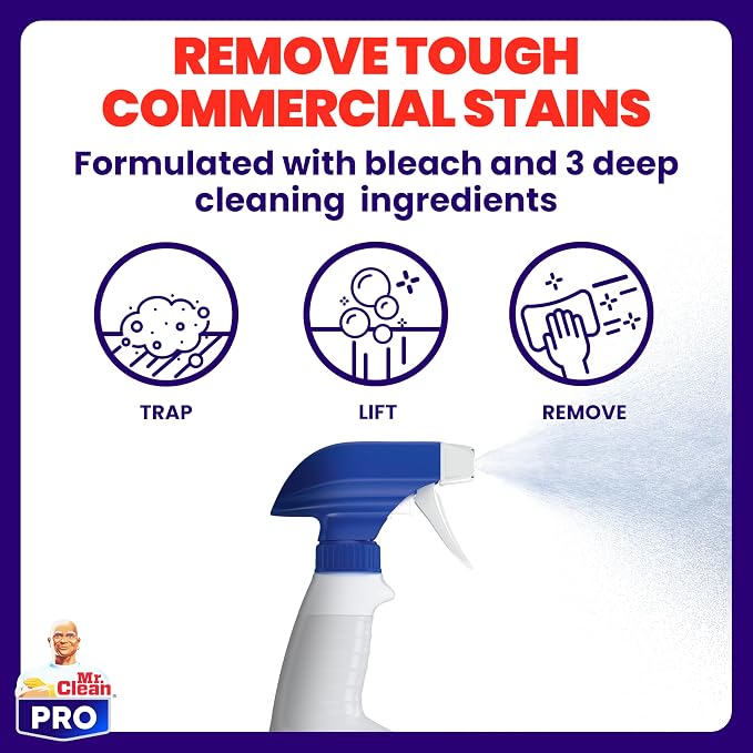 Mr. Clean PRO Deep Cleaner with Bleach for Hard Commercial Surfaces, Refillable Spray Bottles Bulk, 32 oz (Case of 6)
