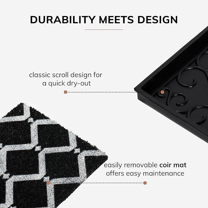 Anji Mountain Rubber Boot/Shoe Tray with Coir, Fits 4 Pair (46.5" Wide), Black and Ivory Diamond Insert