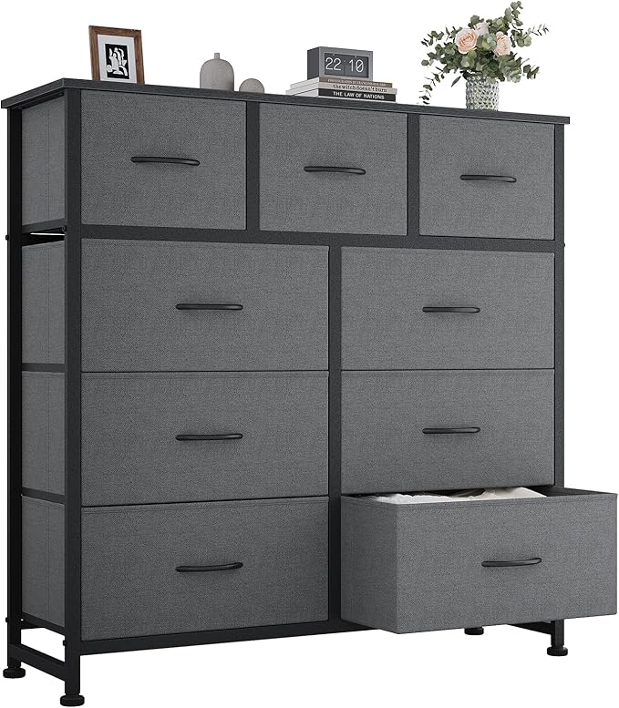 OLIXIS 9 Drawers Storage Organizers Units, Closet Organizers and Storage for Clothes, Fabric Storage Drawer for Living Room, Chest of Dresser in 39.4" D x 11.8" W x 39.9" H, Grey