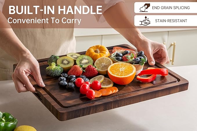 Walnut Cutting Boards for Kitchen Solid Wood End Grain 17"×13"×1" | Large Chopping Board Double Sided with Handle, Hardwood Charcuterie Butcher Block for Meal Prep & Serving with Gift Box