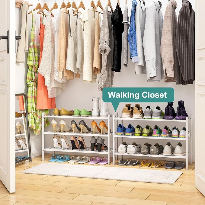 viewcare White Shoe Rack, 3-Tier Bamboo Wood Shoe Rack for Closet, Entryway & Hallway, and Stackable Shoe Shelf Storage Organizer for Indoor and Outdoor