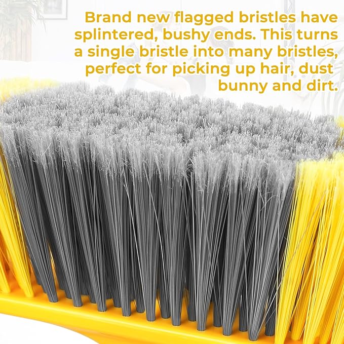 6 Pack Soft Bristle Indoor Brooms with 55" Long Handle, Heavy Duty Sweeping Broom for Hardwood Floors, Tile, Kitchen, Lobby, Office, Garage & Indoor Floor Cleaning