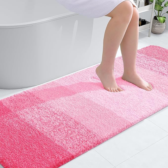 OLANLY Bathroom Runner Rugs Mat 70x24, Extra Soft Absorbent Microfiber Bath Rugs, Rubber Backing, Quick Dry, Washable Long Bath Mats for Bathroom Floor, Tub and Shower, Home Decor Accessories, Pink