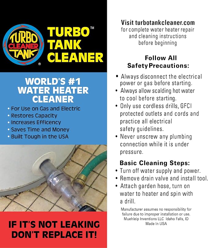 Water Heater Cleaning Tool, Improves Hot Water Supply, Removes Hard Water Sediment, Flushes Gas & Electric Tanks, Pro-Grade DIY Solution