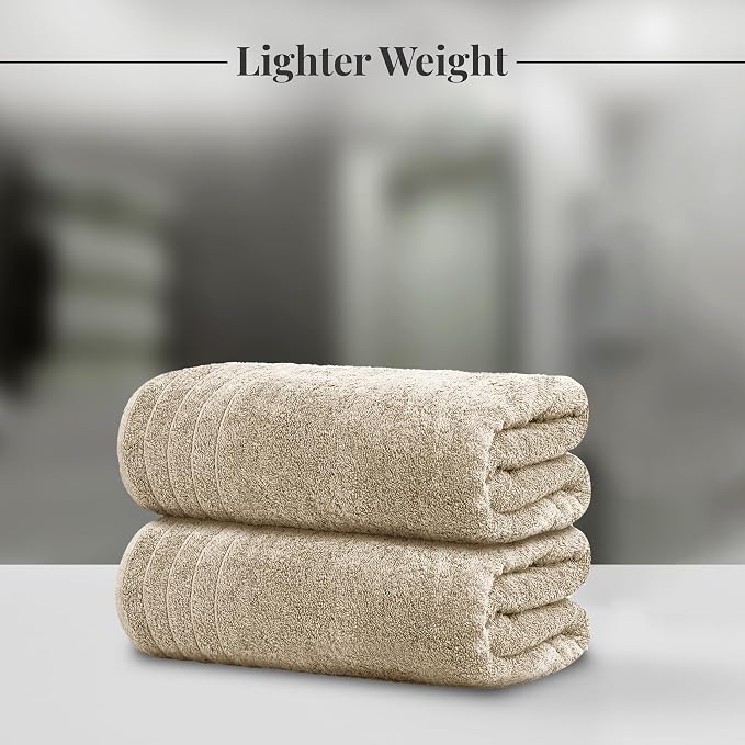 Tens Towels 4 Piece Extra Large Bath Towels 30 x 60 Inches, Beige | 100% Cotton, Larger & Lighter Weight, Quicker to Dry, Super Soft and Absorbent, Perfect for Bathroom