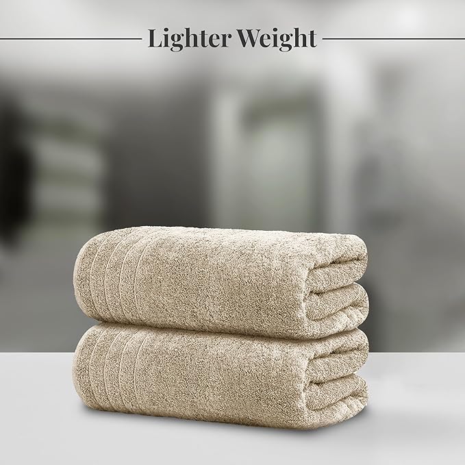 Tens Towels 8 Piece Towel Set, 2 XL Bath, 2 Hand, 4 Washcloth, Beige | 100% Cotton, Lighter Weight, Quicker to Dry, Super Absorbent, Perfect for Bathroom