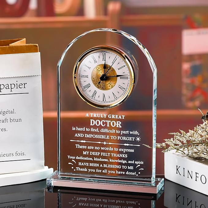 YWHL Doctor Gifts for Men Women, Crystal Glass Clock Thank You Appreciation Gifts for Doctors Best Doctor Ever Gift Idea for Doctors Day Birthday Retirement Christmas Office Table Decor