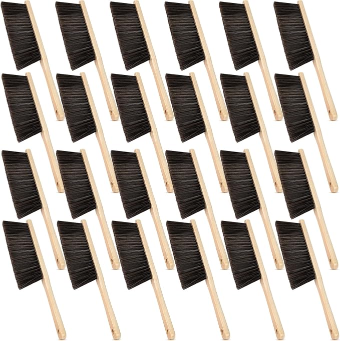 Tioncy 24 Pieces Wooden Dust Brush Bulk Hand Broom Bench Soft Bristle Cleaning Outdoor Furniture Brushes with Long Wood Handle for Cleaning Car Bed Sofa Fireplace Couch Clothes