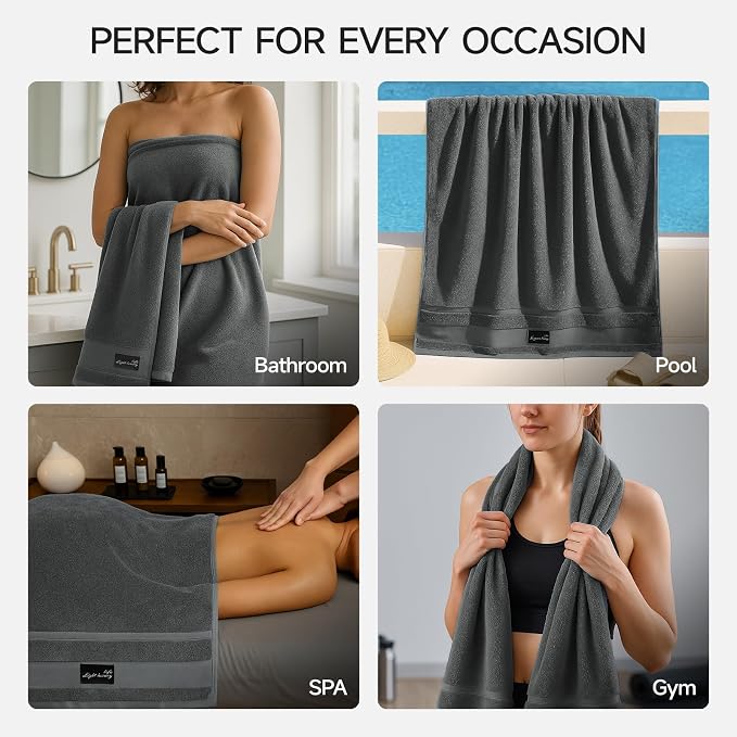 REDKISS 2 Pack Large Bath Towels Set, 100% Cotton, 31x63 in, Heavyweight 760G, Highly Absorbent & Quick Dry, Super Soft Luxury Towels for Bathroom,Hotel Collection - Gray Green