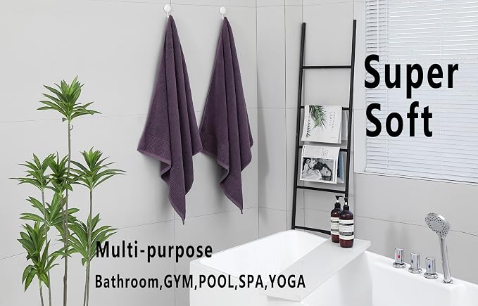 YTYC 27.5x55 Bath Towels Set,100% Cotton,650GSM,Plum,6-Pieces | Ultra Soft,Highly Absorbent, 2 Bathroom Towels,2 Hand Towels, 2 Washcloths, Towels for Bathroom, Gym, Spa,Pool
