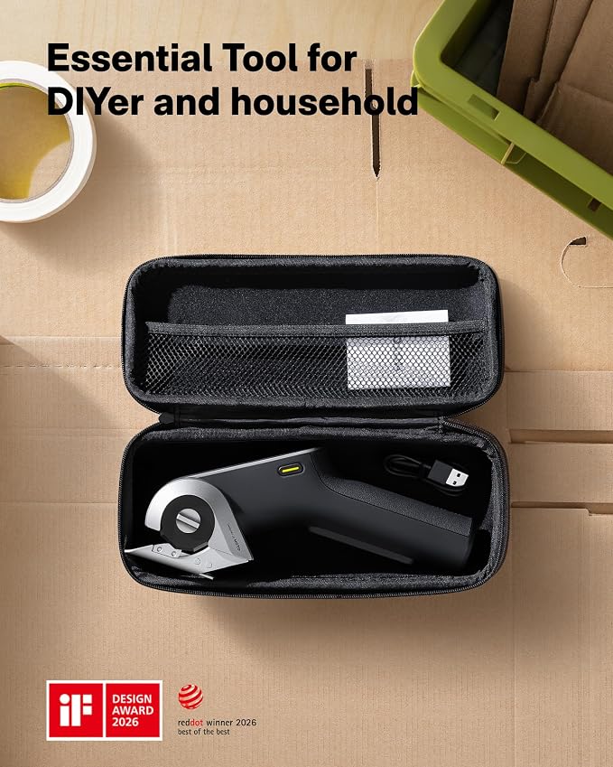HOTO EdgeFlow Cordless Electric Scissors, Self-Sharpening Titanium Blade, Smart Display Electric Cardboard Cutter, Boost Mode & Tool-Free Blade Swap, Ideal for Cardboard, Fabric, Carpet, Leather DIY