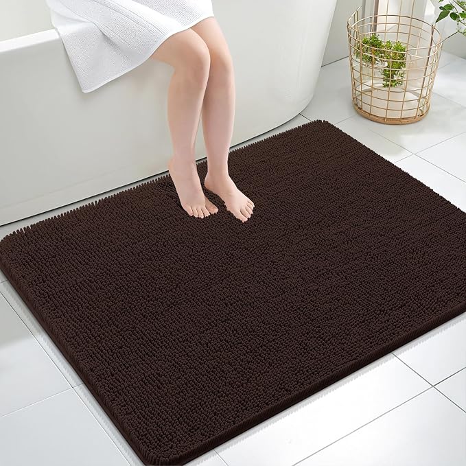 OLANLY Large Bathroom Rugs 40x32, Extra Soft Absorbent Chenille Bath Rugs, Rubber Backing Quick Dry, Machine Washable Bath Mats for Bathroom Floor, Tub and Shower, Home Decor Accessories, Brown