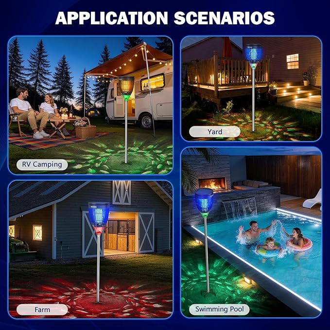 All in 1 Solar Bug Zapper Outdoor, Flame & Projection Mode, Auto/Manual Modes, 4200V Electric Mosquito Killer with High Powered, IPX5 Waterproof Rechargeable Fly Insect Trap for Patio Garden Yard RV