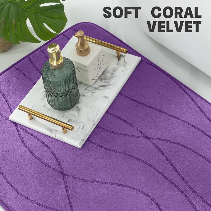 YIHOUSE Bathroom Rugs Set 2 Piece, Memory Foam Bath Mat Purple | 17x24& 20x32, Ultra Soft, Absorbent, Non-Slip, Machine Washable, for Bathroom, Sink and Toilet