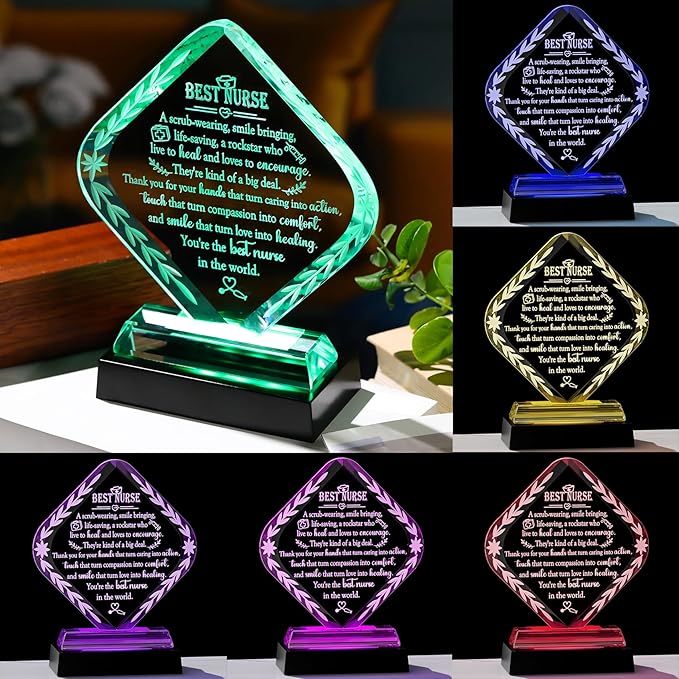 Arikyrist Glass Best Nurse Appreciation Gifts for Women with LED Light Base - Medical Keepsake Plaque for Nurses Practitioner Nursing School Students on Nurse Week Graduation