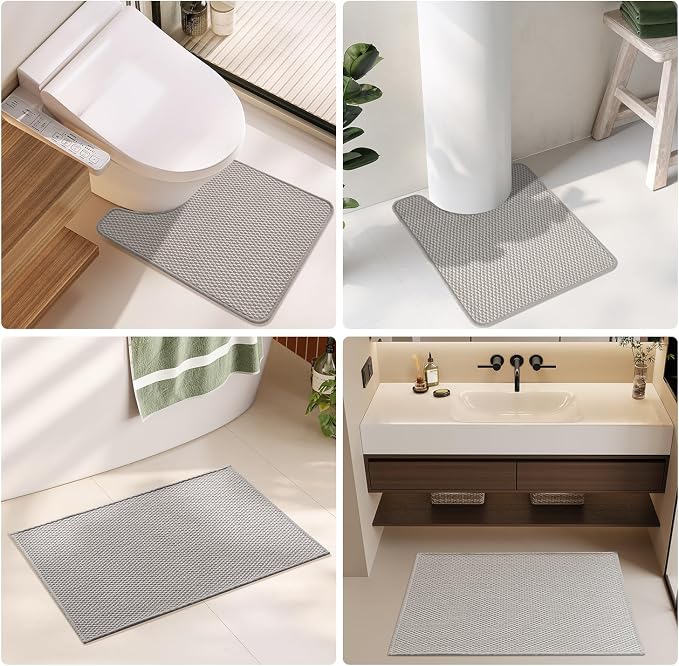 TYUU Bathroom Rugs Non Slip Washable, Super Absorbent Thin Bath Mat Small Quick Dry Low Pile Bathroom Rug, Light Grey 20"x30"