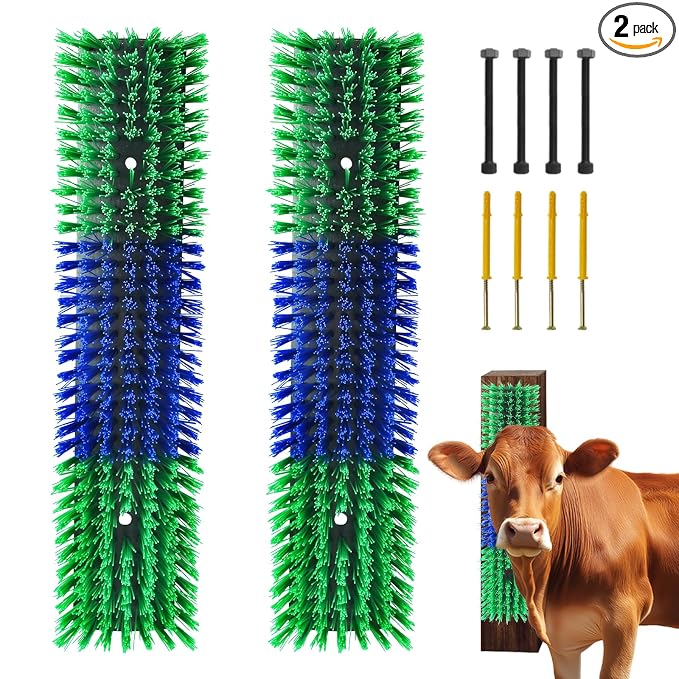 Livestock Scratch Brush With 8 Screws，Animal Back Scratching Brush for Cow,Cattle,Sheep, Horses,Pigs，Massage Grooming Tool(Green, 2pcs)
