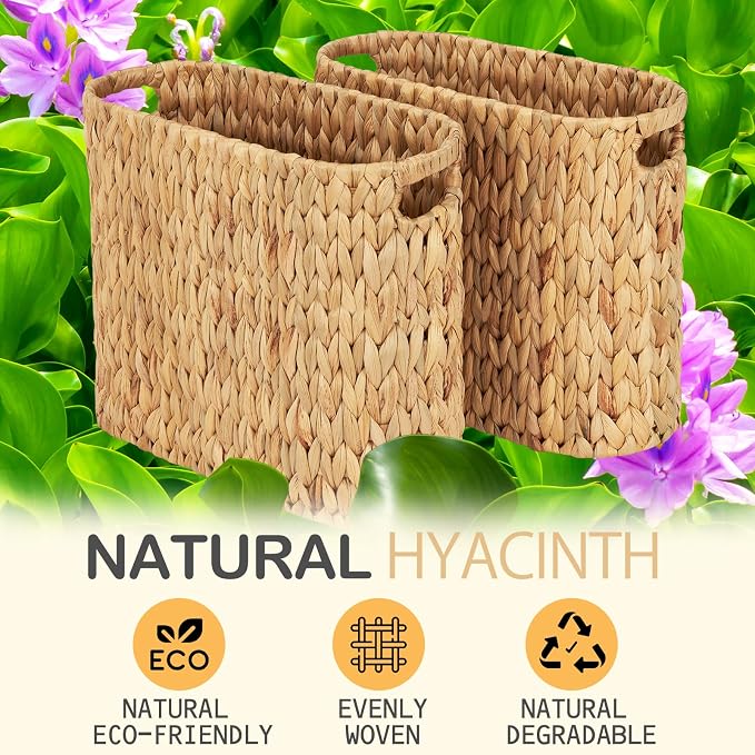 Toilet Paper Storage for 9 Rolls, Water Hyacinth Wicker Toilet Paper Storage Holder, Toilet Paper Basket with Built-in Handles