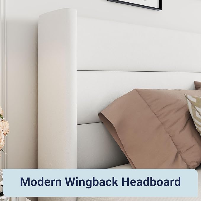 Allewie King Size Lift Up Hydraulic Storage Bed Frame White | Modern Wingback Headboard, Hydraulic Support Storage, No Box Spring Needed
