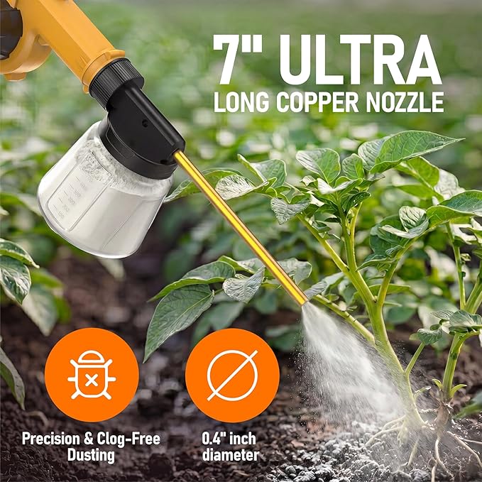 Electric Diatomaceous Earth Duster Compatible Compatible with Dewalt 20V Battery(No Battery) Garden Dust Applicator with 1L Capacity Powder Sprayer for Garden, Chicken Coop and Barn