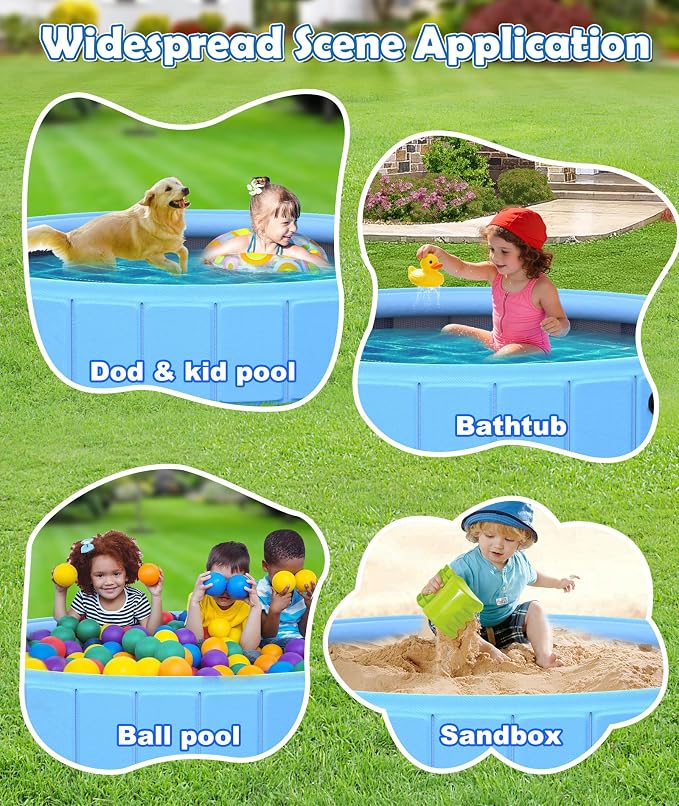 EPN Large Foldable Dog Pool – 0.55MM PVC 2-in-1 Portable Bathtub & Sprinkler for Dogs, Cats, Kids – Heavy Duty, Non-Slip, Summer Water Toy (106 in)