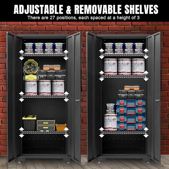 Torin Garage Storage Cabinets System, 12-Pcs Workshop Cabinet Set in Black | Trash Can Cabinet and Steel Cabinets Drawers Rolling Chest, Locked Storage Cabinet, Perfect for Organizing Garage and Tools