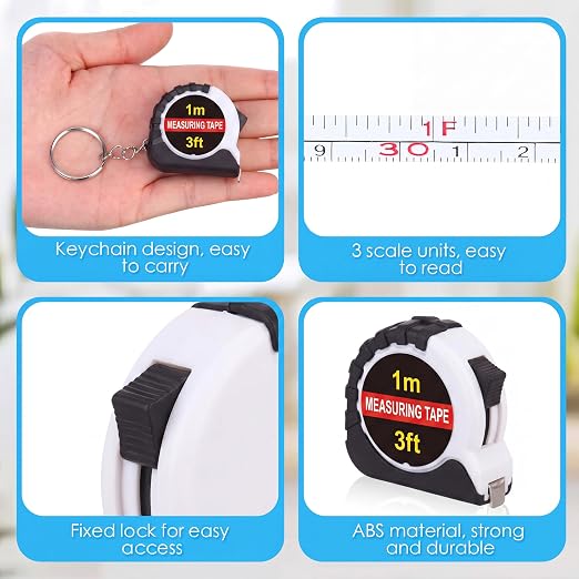 Kanayu 50 Pcs Mini Tape Measure Keychains 3 ft Small Retractable Measuring Tape Bulk with Lock Steel Easy Read Pocket for Birthday Party Favors Daily Use (White)