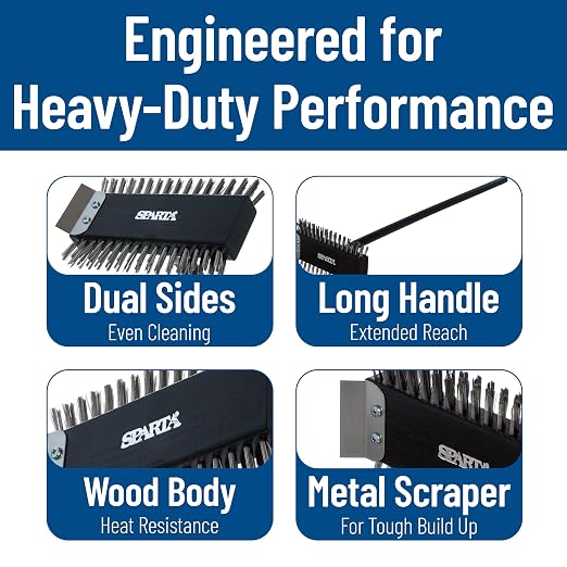 SPARTA 4029000 Stainless Steel Grill Brush, Grill Scraper With Metal Bristles, 30.5 Inches, Black, (Pack of 6)